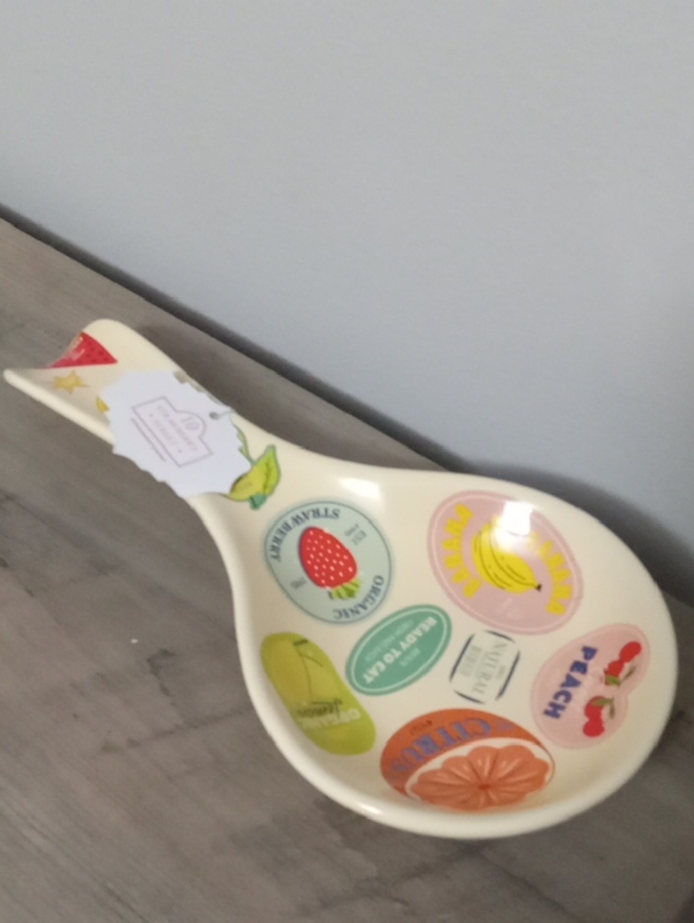 Ceramic Spoon Rest with Fruit Sticker Motif - By 10 Strawberry Street
